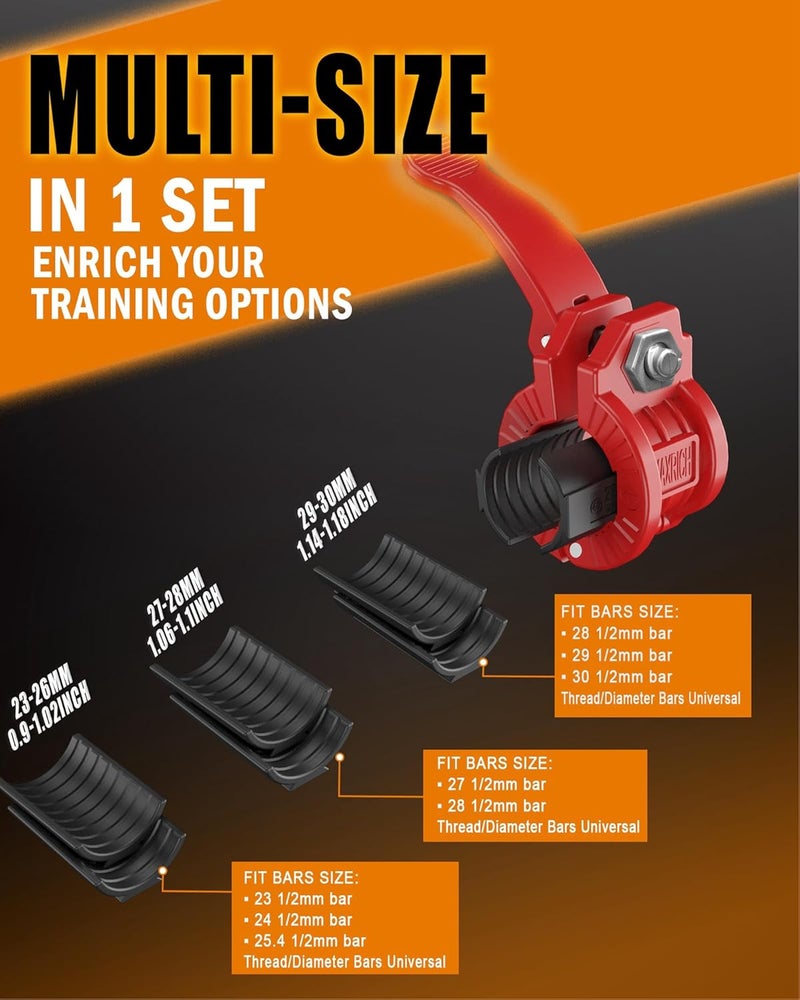 MAXRICH Barbell Clamps 1 Inch or 2inch - 2 PCS Adjustable Barbell Clips Quick Release Locking Weight Clips Olympic Barbell Collars (Red 0.98-1.18inch) - Image 2